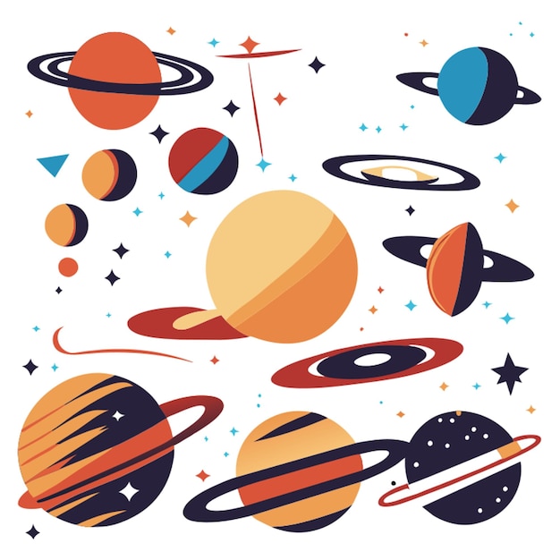conjunto de silueta espacial en fondo blanco ilustración vectorial plana 2
