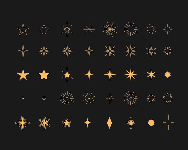 Conjunto de silueta de estrella, galaxia celeste del espacio del cielo nocturno y tema de la astrología