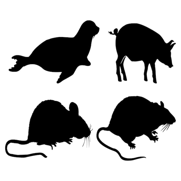 Vector conjunto, de, silueta, fauna, animales