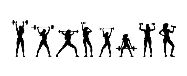 Conjunto de silueta de fitness de entrenamiento de mujer aislada sobre fondo blanco colección de entrenamiento de mujeres delgadas deportivas ilustración vectorial