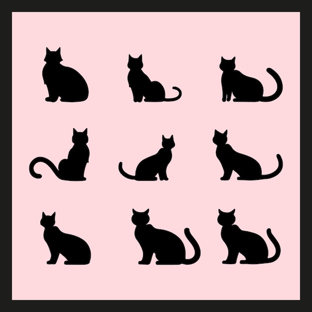 El conjunto de silueta de gato Milo Clipart en un fondo de color hexagonal