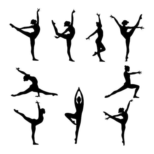 Conjunto de silueta de gimnasta en fondo blanco
