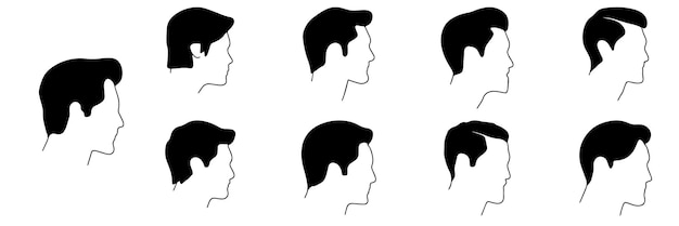 Conjunto de silueta de hombre de perfil Perfiles de hombres dibujados a mano para avatar en estilo doodle Vector