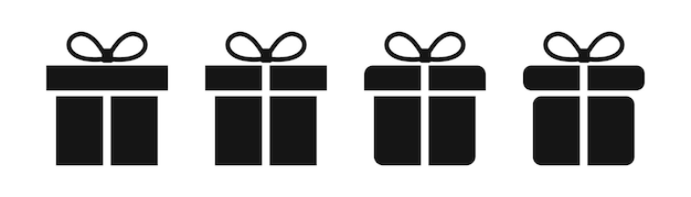 Conjunto de silueta de icona de caja de regalo con símbolo de cinta para celebración sorpresa de la tienda de cumpleaños
