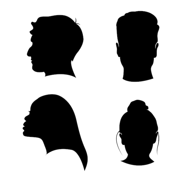 Conjunto de silueta de icono de cabeza de hombre y mujer