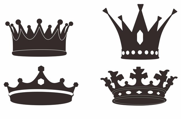 Conjunto de silueta de icono de corona de rey Colección de símbolos de corona Ilustración vectorial