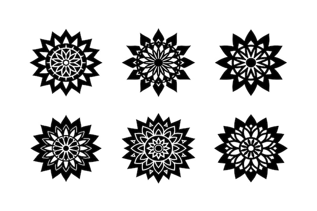 Conjunto de la silueta del ícono de Mandala en fondo blanco