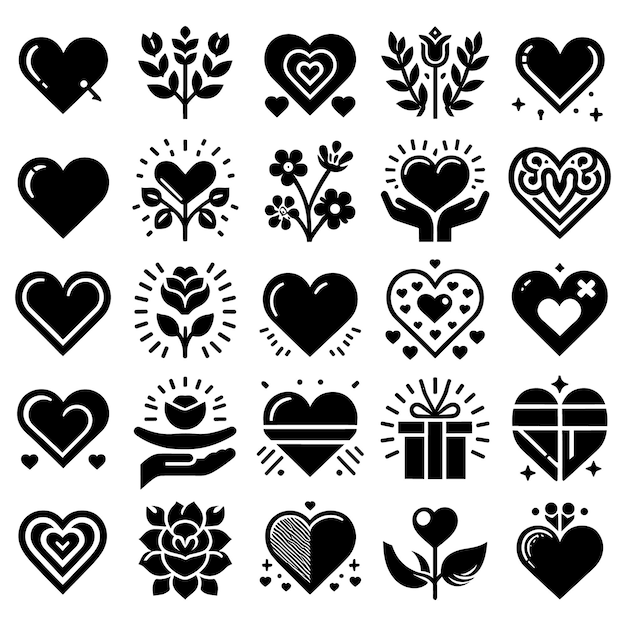 Conjunto de la silueta de los iconos de la ilustración del vector del corazón