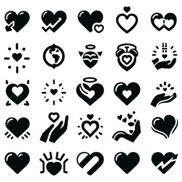 Conjunto de la silueta de los iconos de la ilustración del vector del corazón
