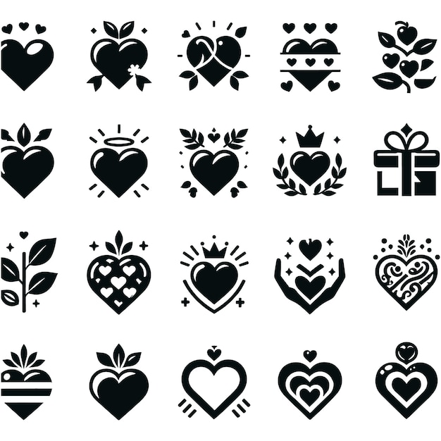 Conjunto de la silueta de los iconos de la ilustración del vector del corazón