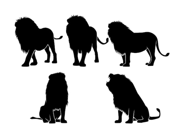 Conjunto de silueta de leones aislado en un fondo blanco Ilustración vectorial