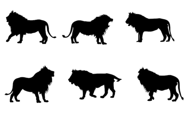 Conjunto de silueta de leones aislado en una ilustración de vector de fondo blanco Vector Premium
