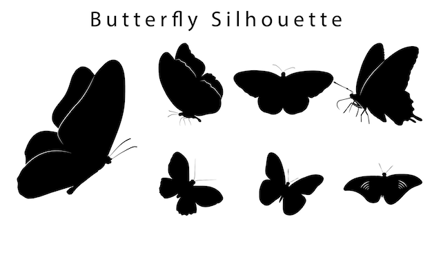 Conjunto de silueta de mariposas Ilustración vectorial