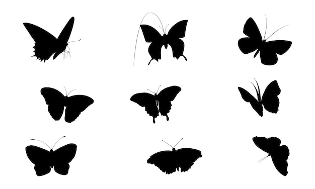 Conjunto de silueta de mariposas. ilustración vectorial