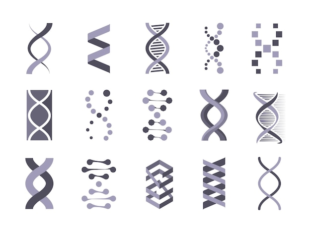 Vector conjunto de silueta de molécula de hélice de adn