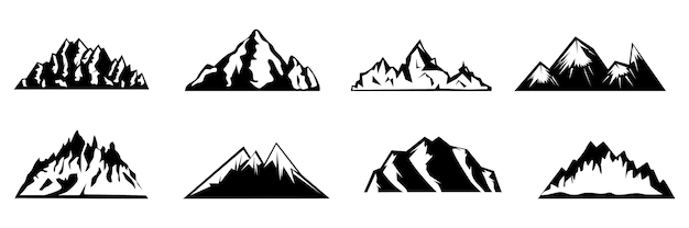 conjunto de silueta de montaña. Montaña dibujada a mano. Colección de formas de montaña. dibujo de montaña.