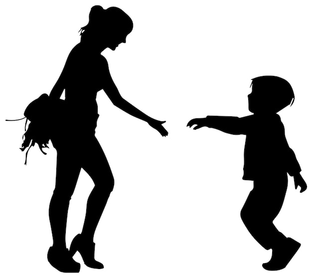 conjunto de silueta negra de madre e hijo jugando diseño vectorial