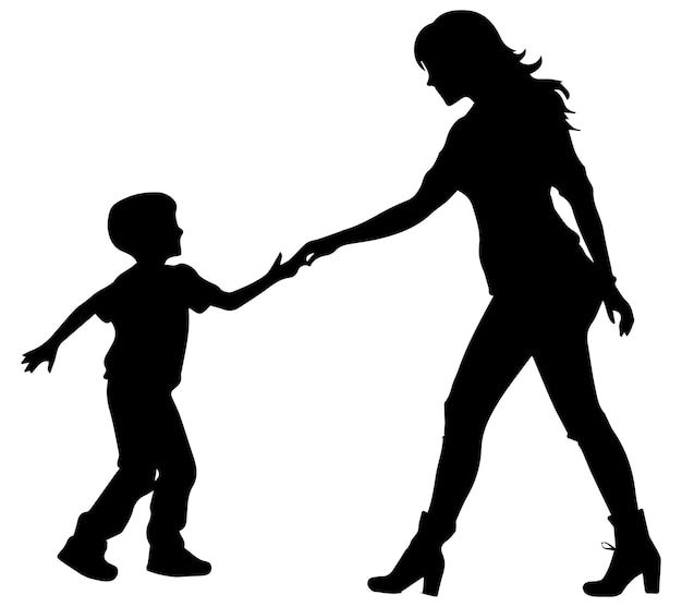 conjunto de silueta negra de madre e hijo jugando diseño vectorial