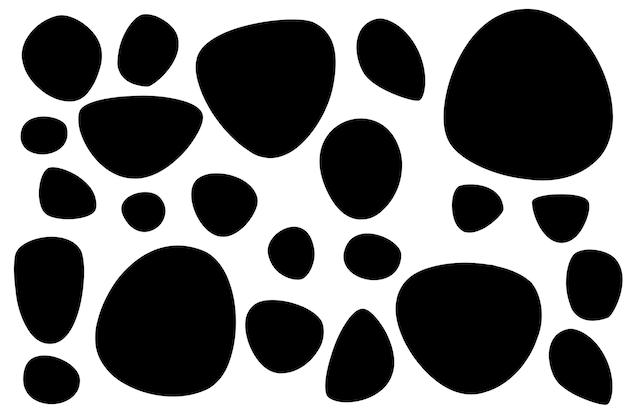 Conjunto de silueta negra de piedras lisas o guijarros ilustración vectorial plana aislada sobre fondo blanco