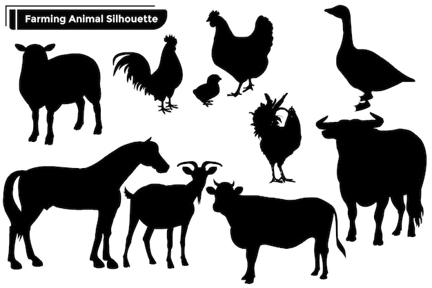 Vector conjunto de silueta negra de silueta de vector de colección de animales de zoológico