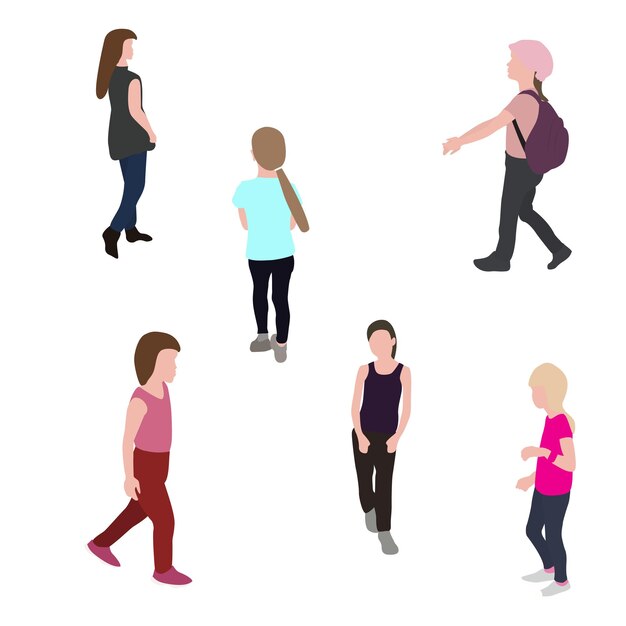 Conjunto de silueta de niños caminando. Ilustración de vector. EPS10