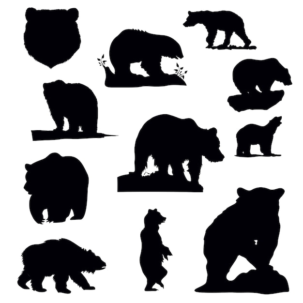 Vector conjunto de silueta de oso