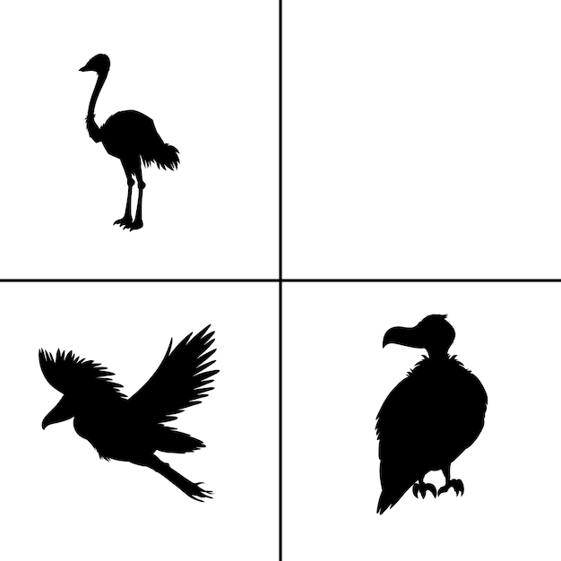 Vector conjunto de silueta de pájaro de diseño plano