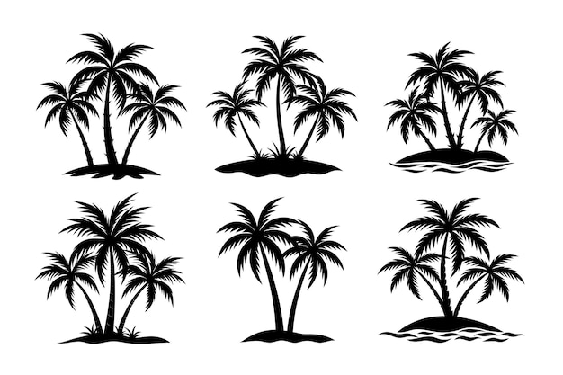 Conjunto de silueta de palma icono vectorial ilustración del logotipo en fondo blanco