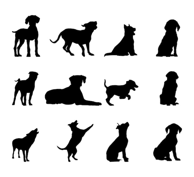 Vector conjunto de silueta de perro