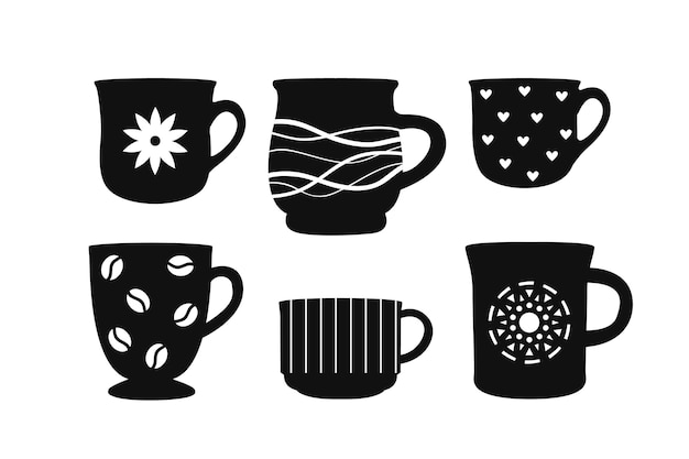 Vector conjunto de silueta de taza de café de diseño plano