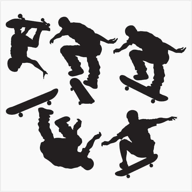 Conjunto de silueta de trucos de patineta