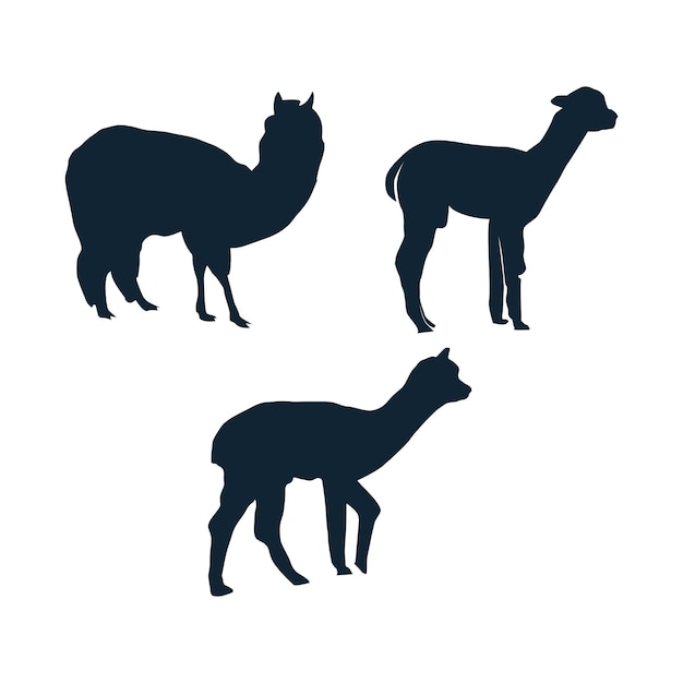 conjunto de silueta vectorial de alpaca