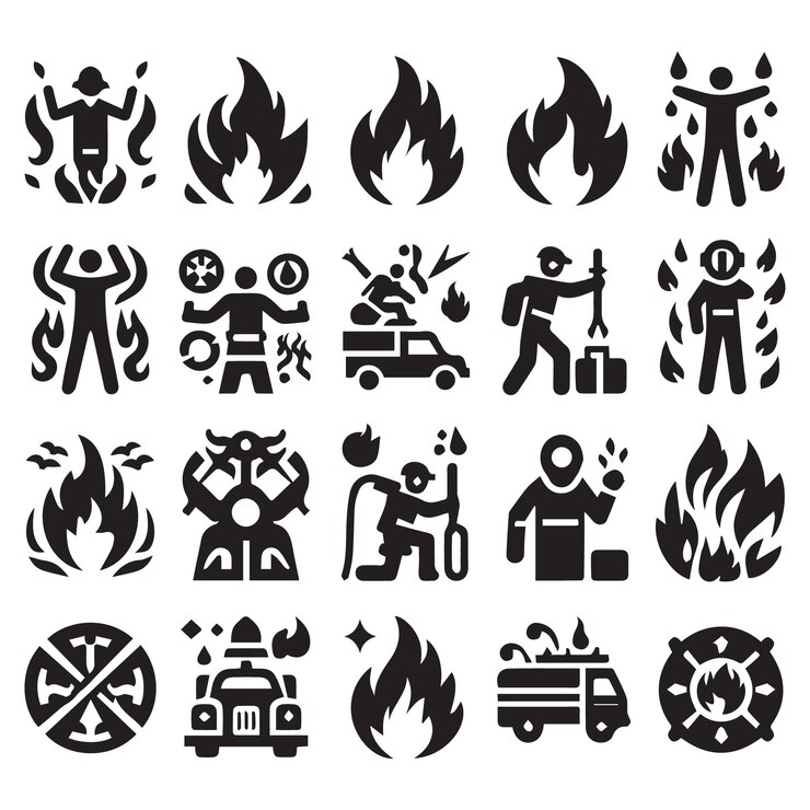 Conjunto de silueta vectorial de colección de íconos de fuego