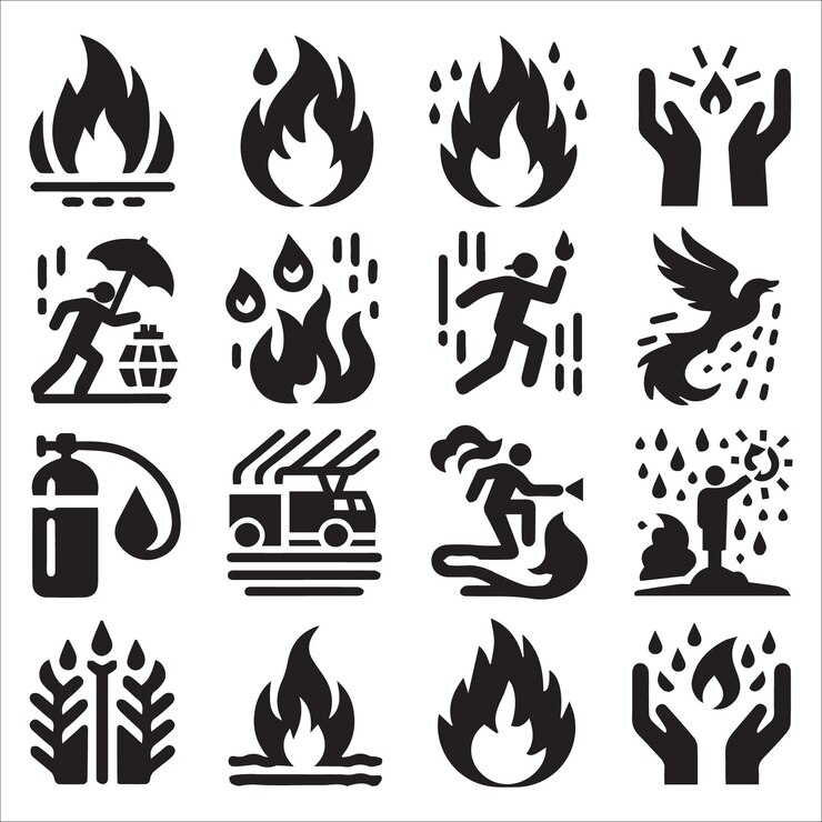 Conjunto de silueta vectorial de colección de íconos de fuego