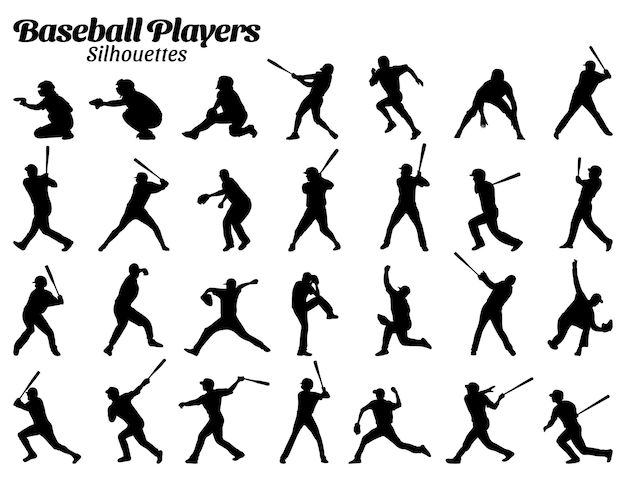 Conjunto de silueta vectorial de jugadores de béisbol