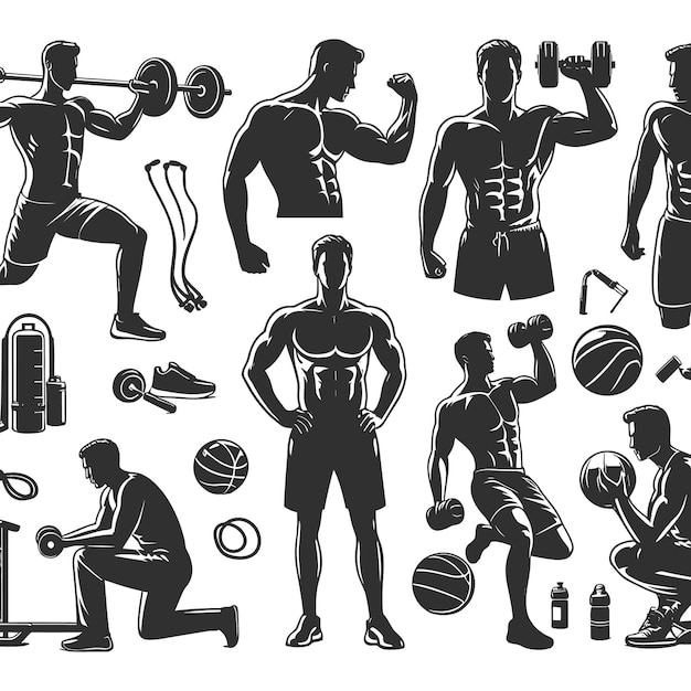 Conjunto de silueta vectorial de peso muerto de levantador de pesas masculino