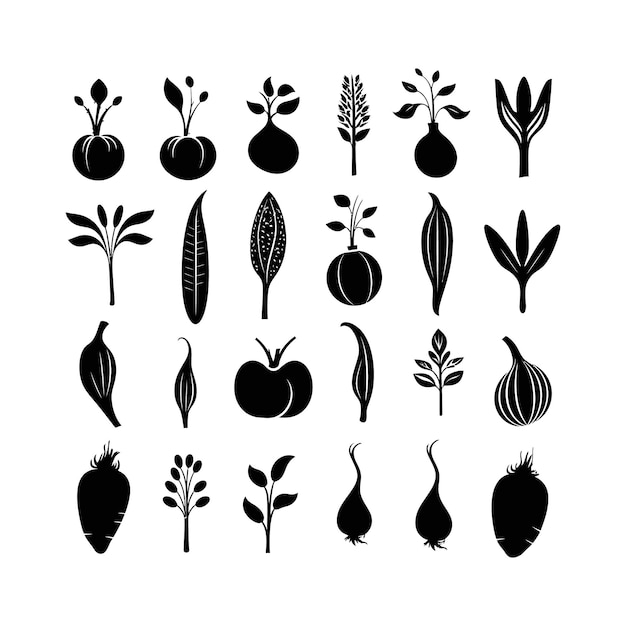 conjunto de silueta vegetal Clipart en un fondo blanco