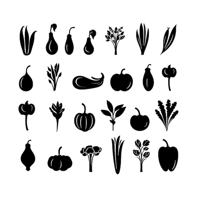 conjunto de silueta vegetal Clipart en un fondo blanco