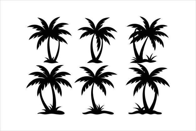 Conjunto de silueta de verano de palma en forma de árbol de coco icono o diseño de símbolo