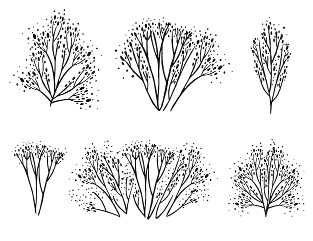 Conjunto de siluetas de algas marinas de coral negro ilustración de vector plano aislado sobre fondo blanco