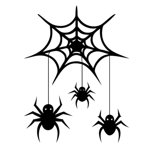 Conjunto de siluetas de araña colgando de una telaraña Ilustraciones vectoriales