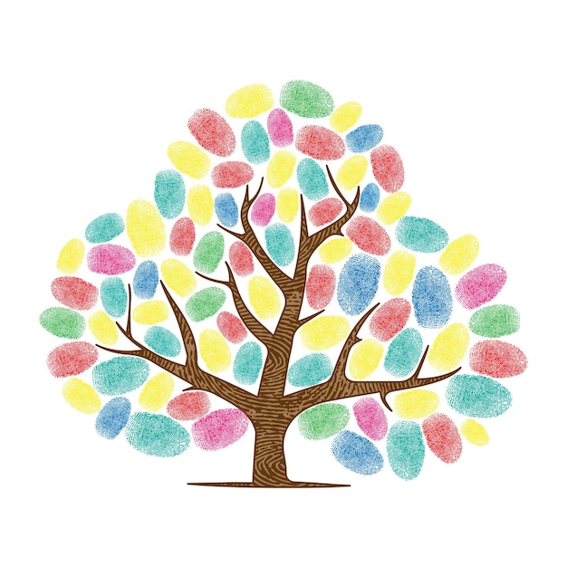 Conjunto de siluetas de árbol de huellas dactilares coloridas abstractas