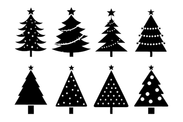 Conjunto de siluetas de árboles de Navidad