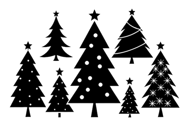 Conjunto de siluetas de árboles de Navidad