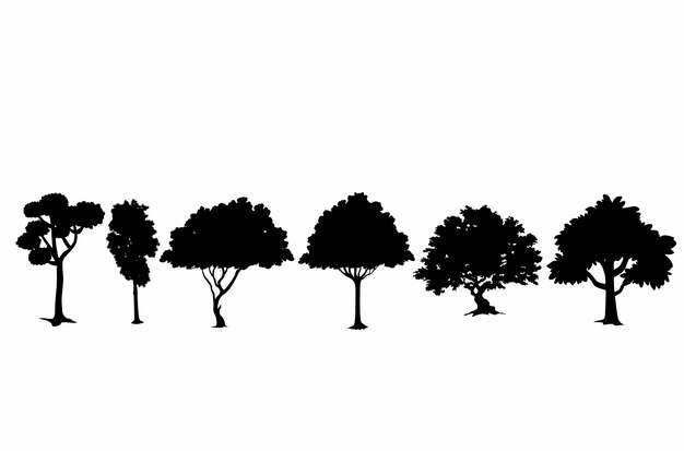 conjunto de siluetas de árboles sobre iconos de logotipos de fondo blanco