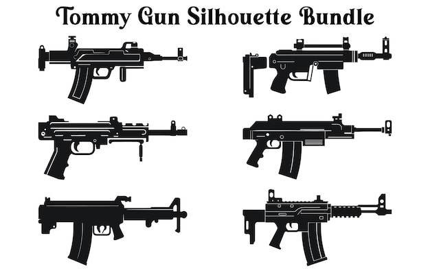 Conjunto de siluetas de armas vectoriales Conjunto de siluetas de ametralladoras aisladas Colección de varias armas de fuego