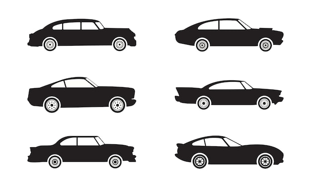 Conjunto de siluetas de automóviles de diseño plano vectorial