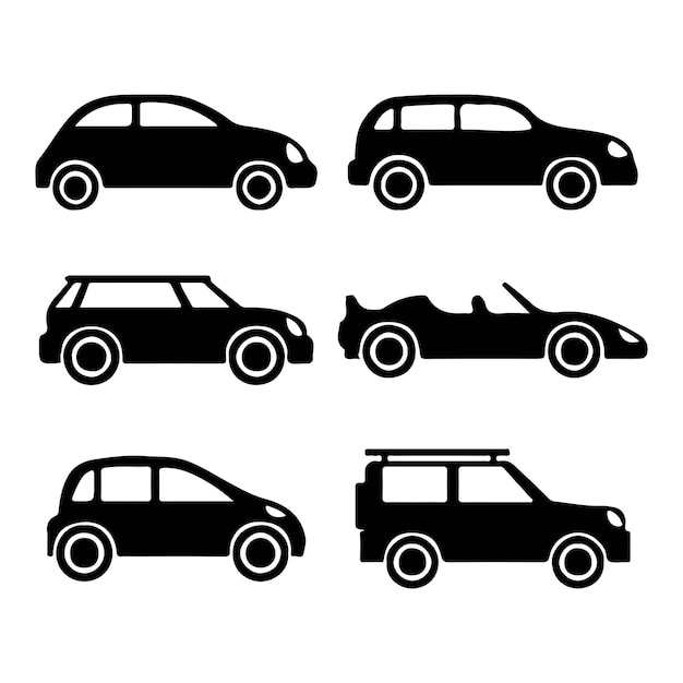 Conjunto de siluetas de automóviles minimalistas para diseño gráfico