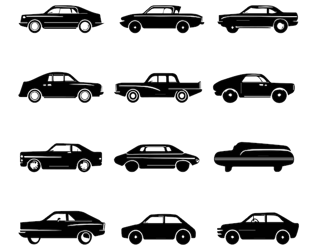 Conjunto de siluetas de automóviles sobre un fondo blanco Ilustración vectorial