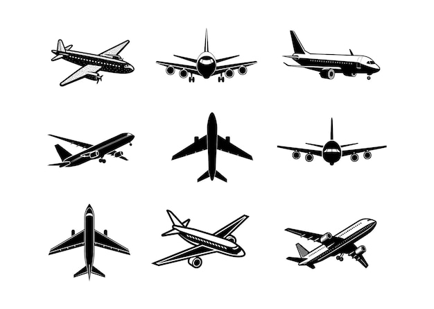 Conjunto de siluetas de aviones